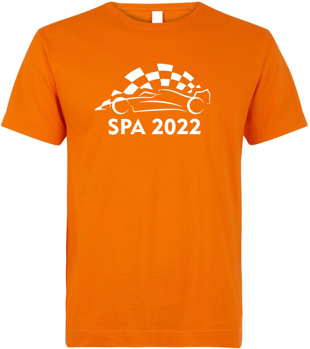 T-shirt kinderen Spa 2022 met raceauto | Max Verstappen / Red Bull Racing / Formule 1 fan | Grand Prix Circuit Spa-Francorchamps | kleding shirt | Oranje | maat 104